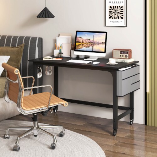 Costway Rolling Computer Desk Metal Frame PC Laptop Table Wood Top Study Workstation 47.5 Smith s Food and Drug