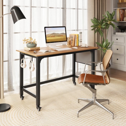 Costway folding computer desk pc laptop table study workstation wood top metal frame new discount