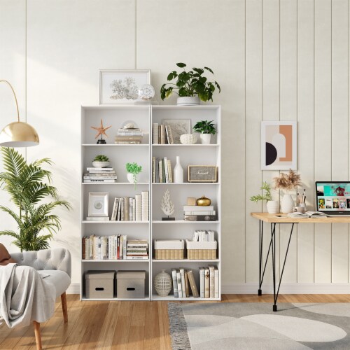 Costway 5-Shelf Storage Bookcase Modern Multi-Functional Display Cabinet Furniture White Perspective: bottom