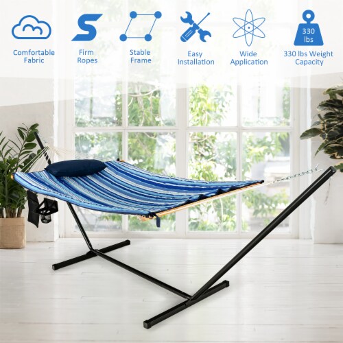 Costway Hammock Chair Stand Set Cotton Swing w Pillow Cup Holder Indoor Outdoor 140 x36.5 x 48 Mariano s