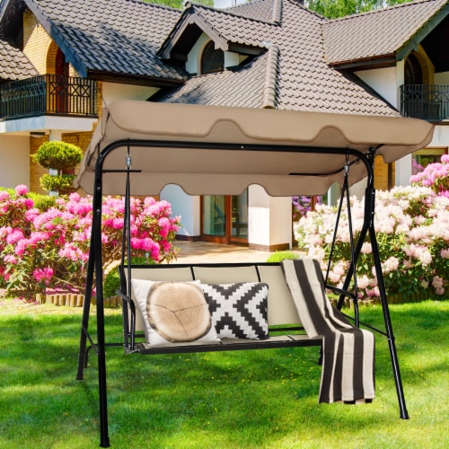 Costway Outdoor Patio Swing Canopy 3 Person Canopy Swing Chair Patio Hammock Brown 67 X43.5 X60.5 LxWxH Fry s Food Stores