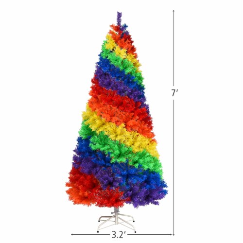 Costway 7FT Artificial Hinged Colorful Rainbow Full Fir Christmas Tree with 1213 Tips Perspective: bottom