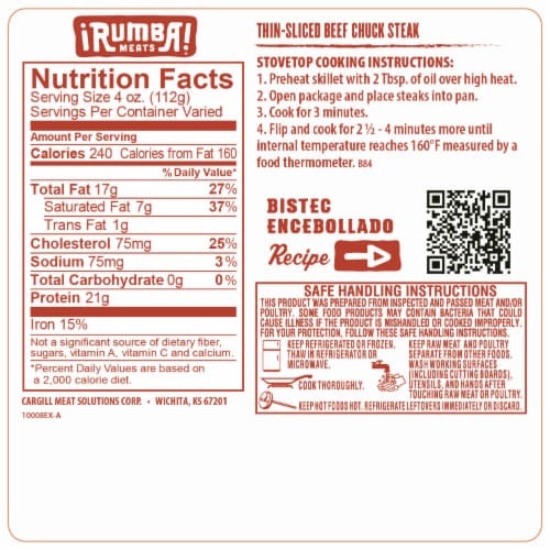 Rumba Meats Thin-Sliced Beef Chuck Steak Perspective: bottom
