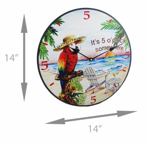 Its Five O Clock Somewhere Tropical Parrot Wall Clock 15 in. Perspective: bottom