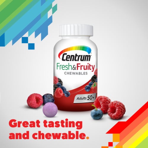 Centrum Adults 50+ Fresh & Fruity Mixed Berry Chewable Tablets Perspective: bottom