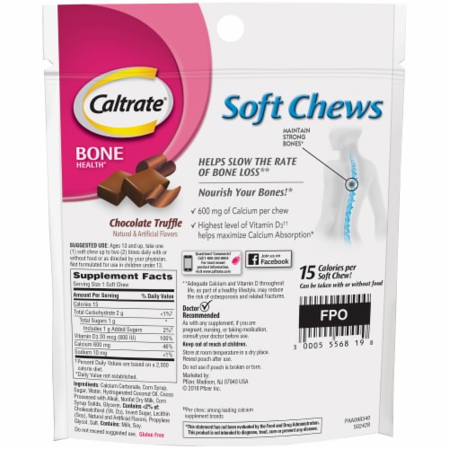 Caltrate Soft Chews 600+D3 Calcium Vitamin D Chocolate Truffle Supplement Perspective: bottom