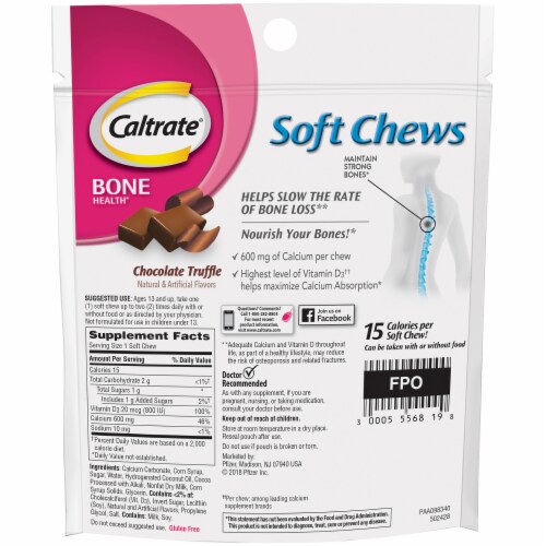 Caltrate Soft Chews 600+D3 Calcium Vitamin D Chocolate Truffle Supplement Perspective: bottom