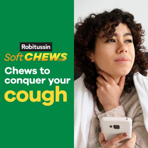 Robitussin Soft Chews, Long-Acting Cough Relief, Dextromethorphan, Berry Flavor Chewable Tablets Perspective: bottom