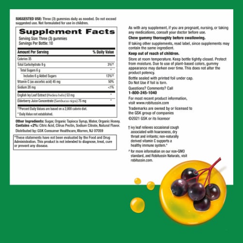 Robitussin Naturals Cough Relief & Immune Ivy Leaf & Vitamin C Health Gummies Perspective: bottom