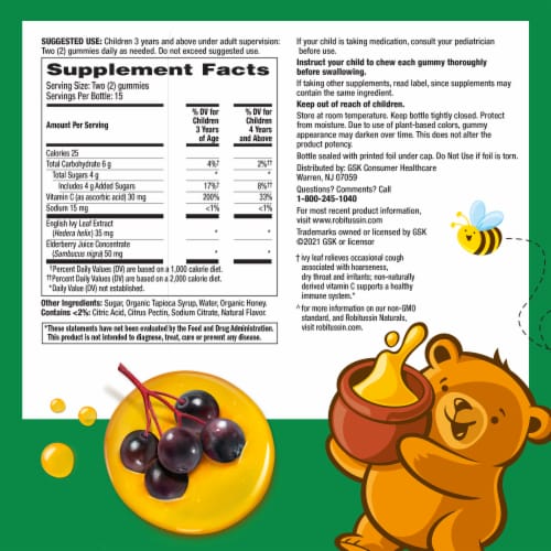 Children’s Robitussin Naturals Cough Relief & Immune Health Gummies Perspective: bottom