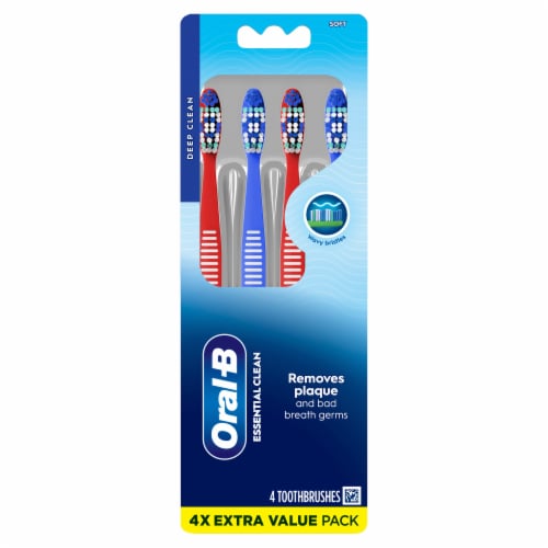 Oral-B Essential Clean Toothbrushes, Removes Plaque, Soft, 4 Count Perspective: bottom
