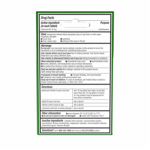 Zyrtec 24 Hour Allergy Tablets 10 Mg Cetirizine Hcl Antihistamine Travel Size Perspective: bottom