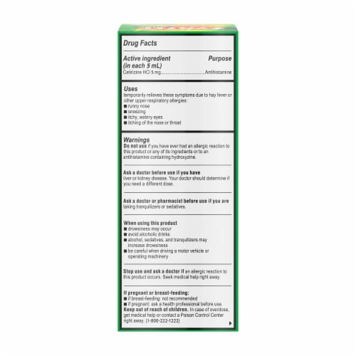Children's Zyrtec Dye-Free Sugar-Free Bubble Gum Allergy Syrup Perspective: bottom