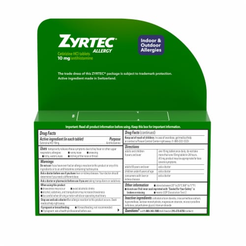 Zyrtec 24 Hour Allergy Relief Tablets Cetirizine HCl Perspective: bottom