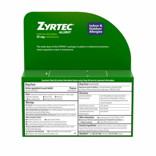 Zyrtec 24 Hour Allergy Relief Tablets Cetirizine HCl Perspective: bottom