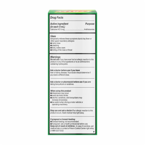 Children's Zyrtec Dye-Free Sugar-Free Grape Allergy Syrup Perspective: bottom