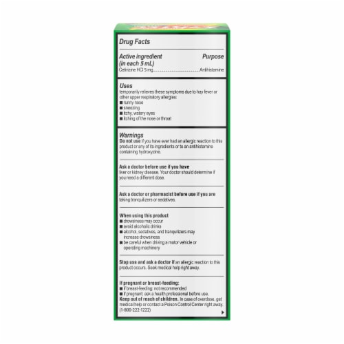 Children's Zyrtec Dye-Free Sugar-Free Grape Allergy Syrup Perspective: bottom