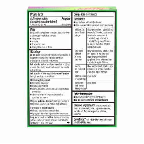 Children's Zyrtec Allergy Dye-Free Grape Flavor Chewables Perspective: bottom