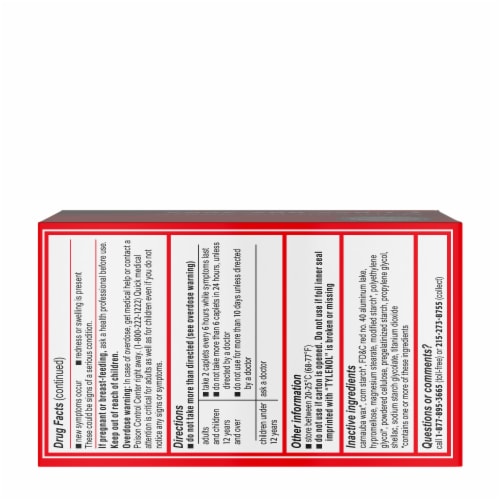 Tylenol Extra Strength Caplets Fever Reducer And Pain Reliever Perspective: bottom