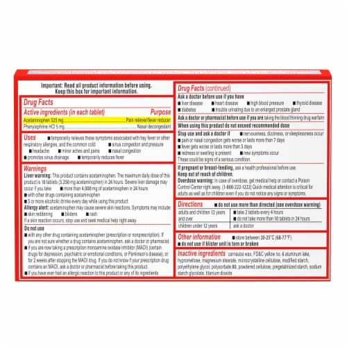 Sudafed PE Sinus Pressure + Pain Relief Decongestant Tablets Acetaminophen & Phenylephrine HCl Perspective: bottom