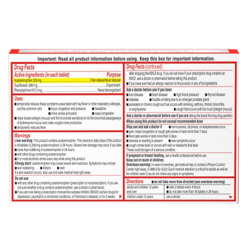 Sudafed PE Head Congestion + Mucus Relief Tablets Acetaminophen, Guaifenesin, Phenylephrine HCl Perspective: bottom