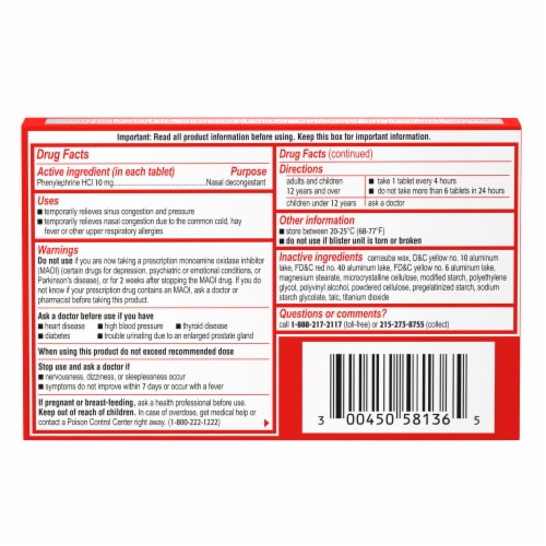 Sudafed PE Sinus Congestion Maximum Strength Non-Drowsy Decongestant Tablets Phenylephrine HCl Perspective: bottom