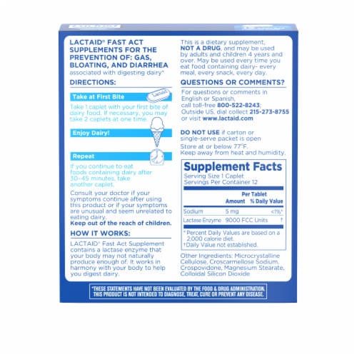 Lactaid Fast Act Lactose Intolerance Caplets Perspective: bottom
