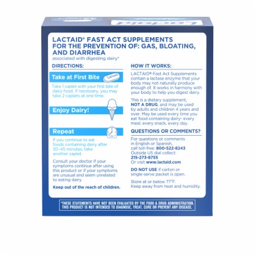 Lactaid Fast Act Lactose Intolerance Caplets Travel Size Perspective: bottom