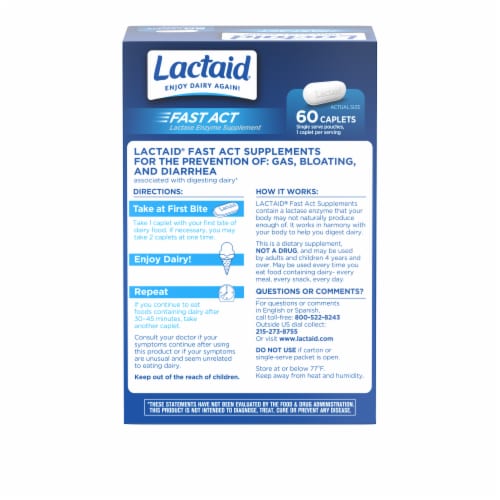 Lactaid Fast Act Lactose Intolerance Caplets Perspective: bottom