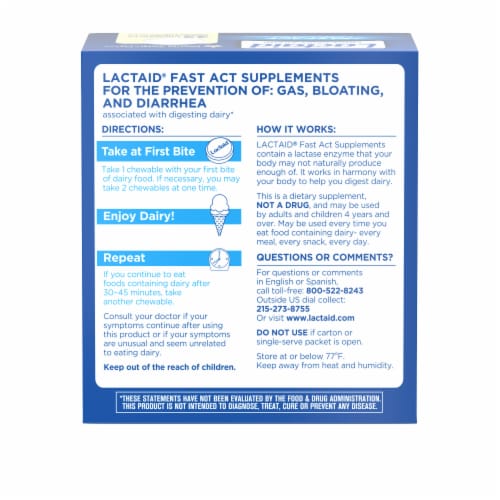 Lactaid Fast Act Lactose Relief Vanilla Chewables Perspective: bottom