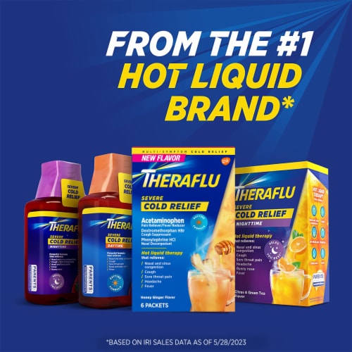 Theraflu Daytime Severe Cold Relief Honey Ginger Flavor Acetaminophen Powder Perspective: bottom