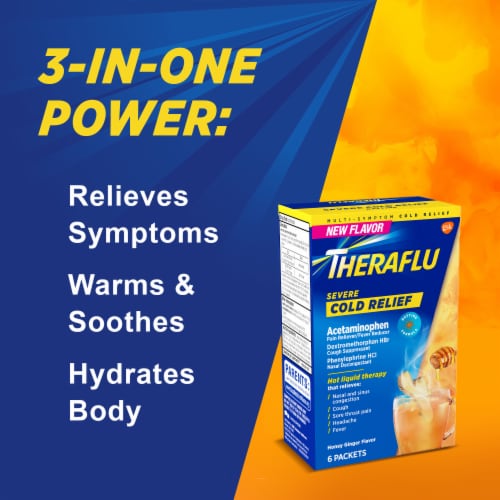 Theraflu Daytime Severe Cold Relief Honey Ginger Flavor Acetaminophen Powder Perspective: bottom