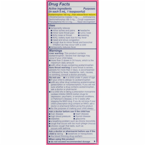 Triaminic Children's Grape Flavored Multi-Symptom Fever & Cold Liquid Medicine Perspective: bottom
