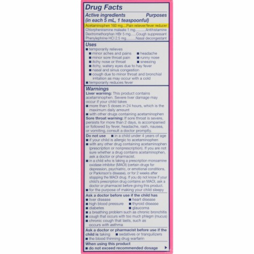 Triaminic Children's Grape Flavored Multi-Symptom Fever & Cold Liquid Medicine Perspective: bottom