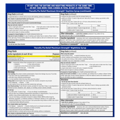 Theraflu ExpressMax Severe Cold Cough Nighttime Daytime Acetaminophen Medicine Berry Flavor Perspective: bottom