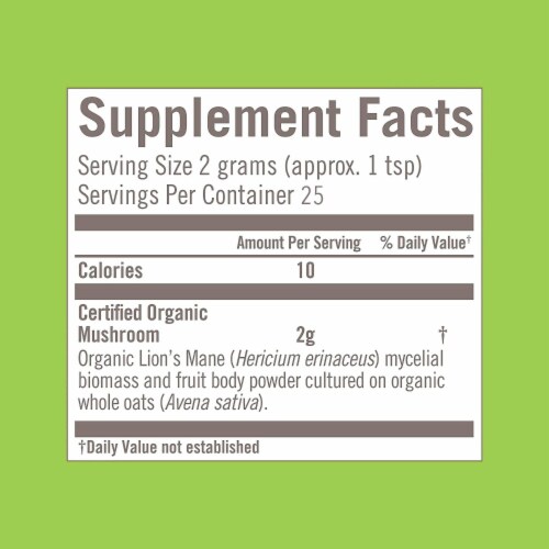 Real Lions Mane Mushroom Powder (25 Servings) | Gluten-Free, Vegan, Organic Vegan| 50g Perspective: bottom