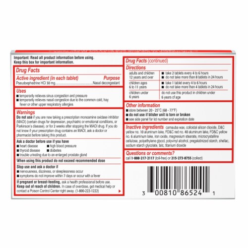 Sudafed Sinus Congestion Maximum Strength Decongestant Tablets Perspective: bottom