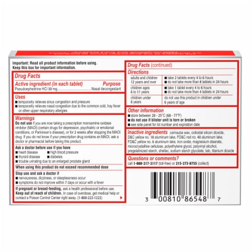 Sudafed Sinus Congestion Maximum Strength Decongestant Tablets Perspective: bottom