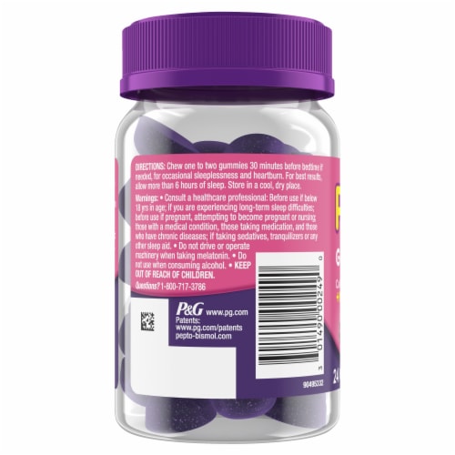 Pepto-Bismol PM Regular Strength Multi-Symptom Antacid Wild Berry Gummies Perspective: bottom