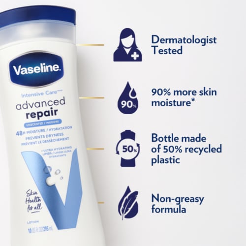 Vaseline Intensive Care Body Lotion Advanced Repair Unscented for Dry Skin Perspective: bottom