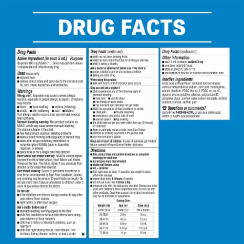 Children's Advil Pain Reliever and Fever Reducer Children's Ibuprofen Perspective: bottom