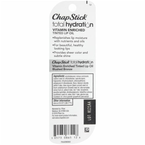 ChapStick Total Hydration Vitamin Enriched Blushed Bronze Tinted Lip Oil Tube Perspective: bottom