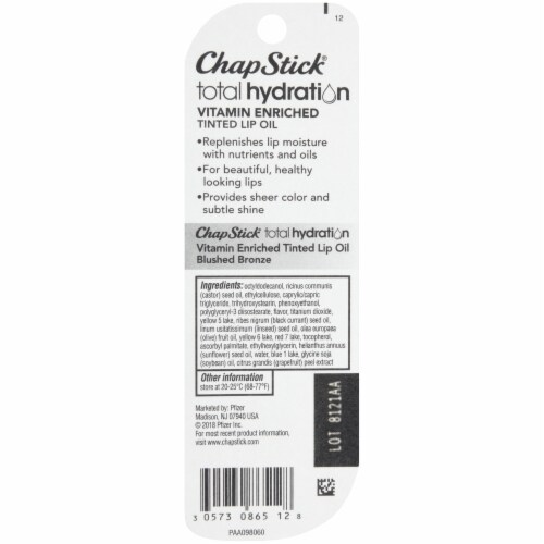 ChapStick Total Hydration Vitamin Enriched Blushed Bronze Tinted Lip Oil Tube Perspective: bottom