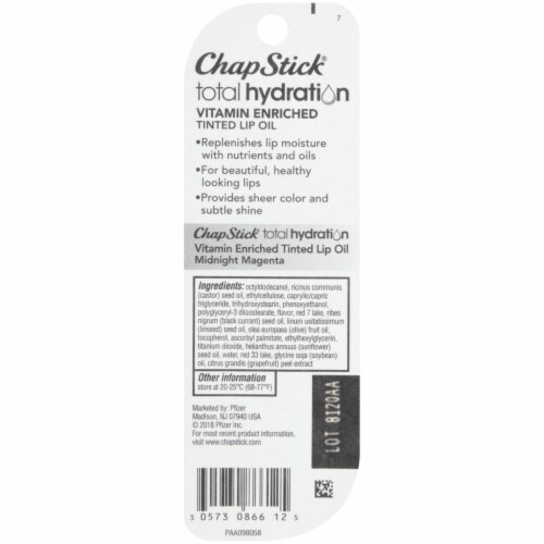 ChapStick Total Hydration Vitamin Enriched Midnight Magenta Tinted Lip Oil Tubes Perspective: bottom