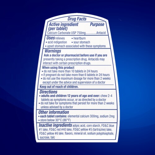 TUMS Chewable Antacid Tablets Assorted Fruit Flavors Perspective: bottom