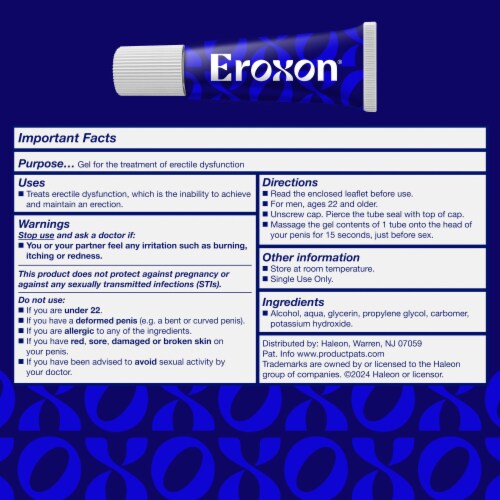 Eroxon Erectile Dysfunction Treatment Gel, 4 Single Use Tubes Perspective: bottom