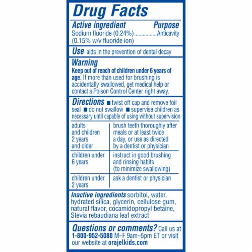 Orajel Kids PAW Patrol Anticavity Fluoride Toothpaste Natural Fruity Bubble Flavor Perspective: bottom