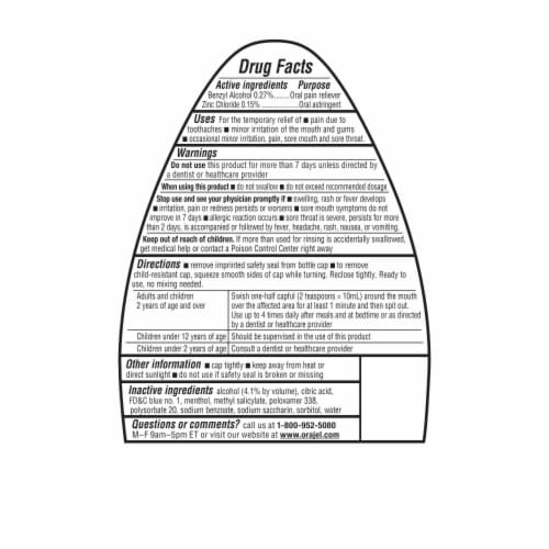 Orajel 2X Toothache Rinse Soothing Mint Analgesic And Astringent Perspective: bottom