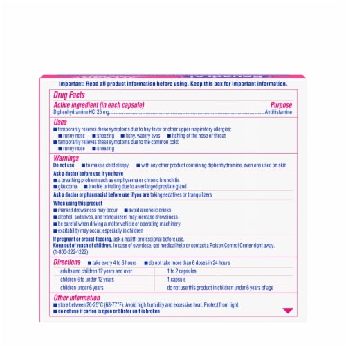 Benadryl Allergy & Cold Relief Dye-Free Liqui-Gels Diphenhydramine HCl Perspective: bottom