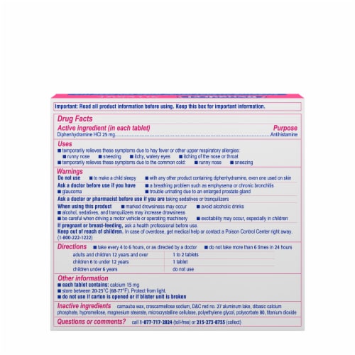 Benadryl Ultratabs Allergy & Cold Relief Tablets Diphenhydramine HCl Perspective: bottom